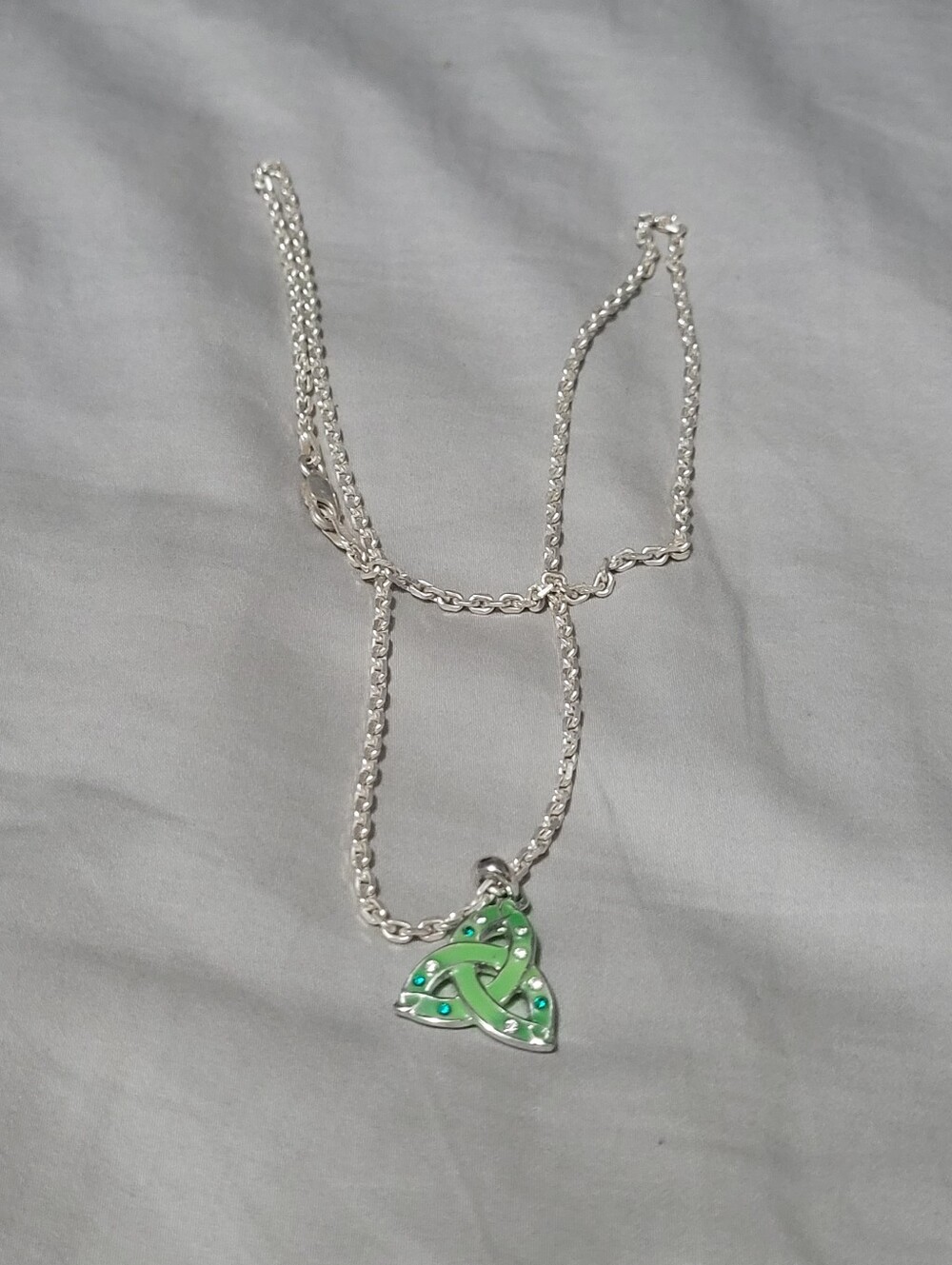 Sterling Silver Necklace with Green Celtic Knot Pendant - Unbranded
